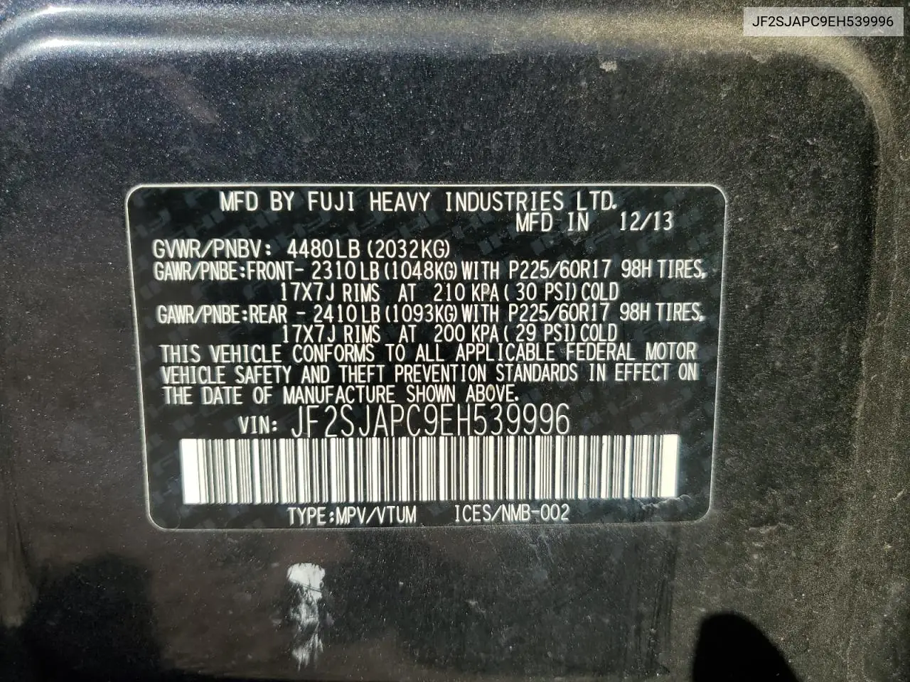 JF2SJAPC9EH539996 2014 Subaru Forester 2.5I Touring
