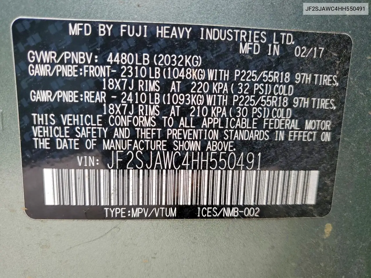 JF2SJAWC4HH550491 2017 Subaru Forester 2.5I Touring