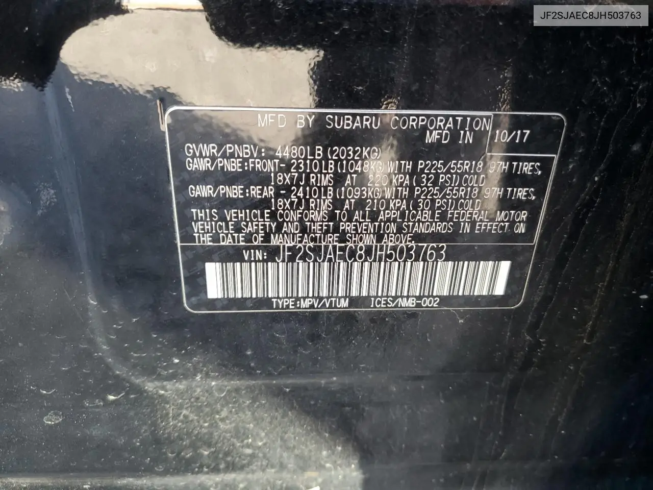 JF2SJAEC8JH503763 2018 Subaru Forester 2.5I Premium