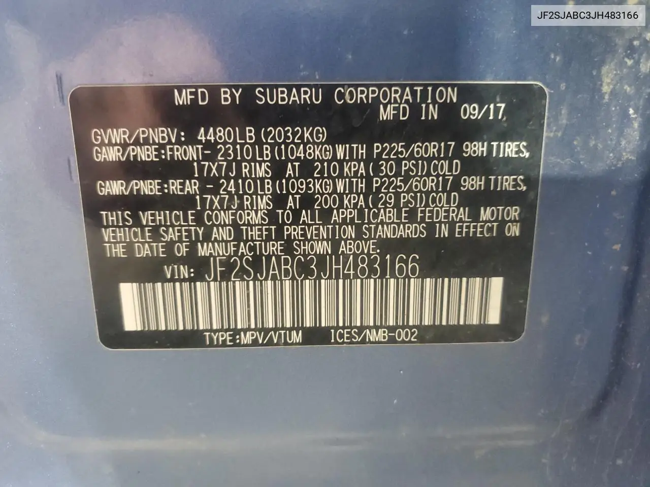 JF2SJABC3JH483166 2018 Subaru Forester 2.5I