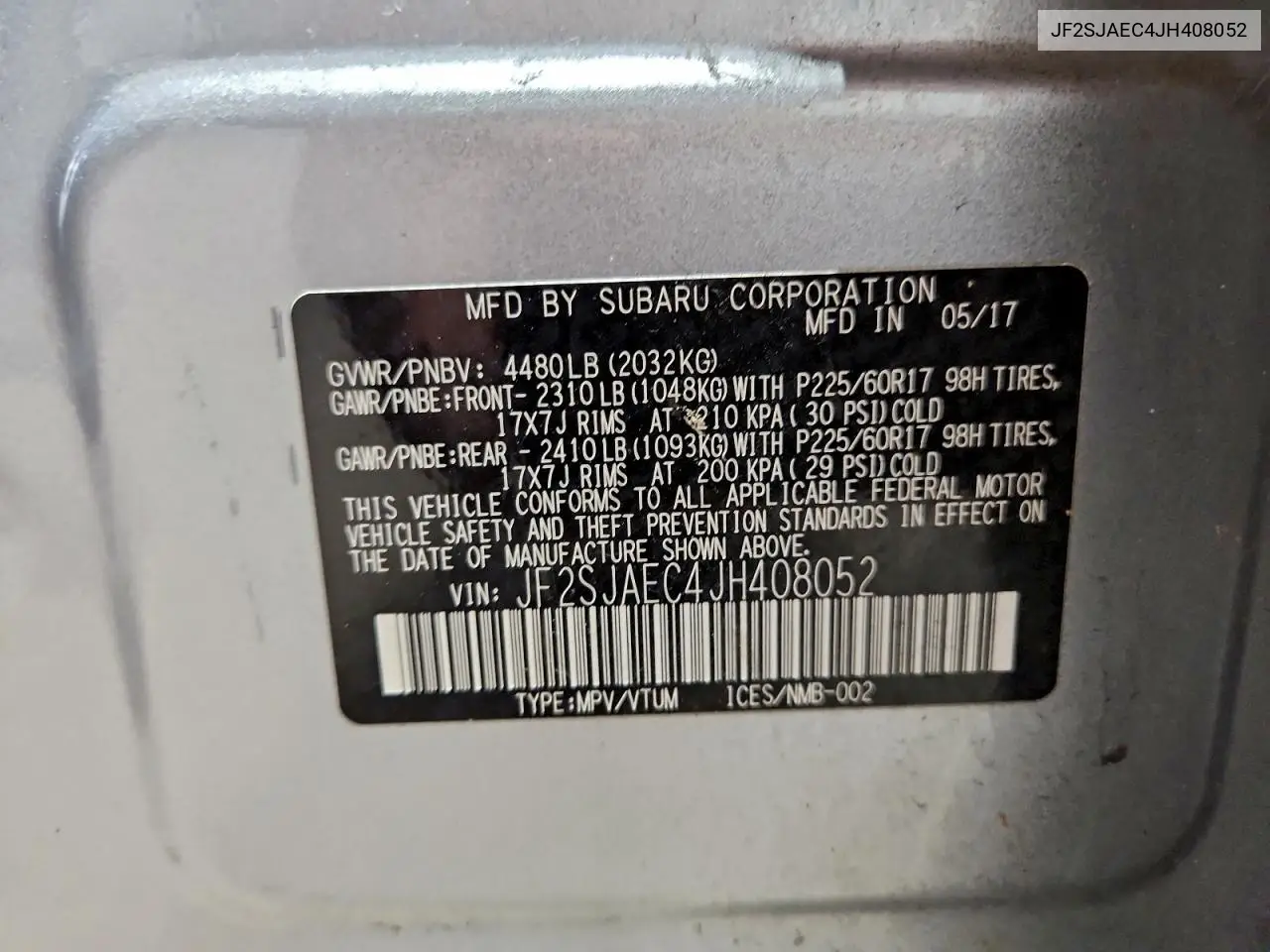 JF2SJAEC4JH408052 2018 Subaru Forester 2.5I Premium