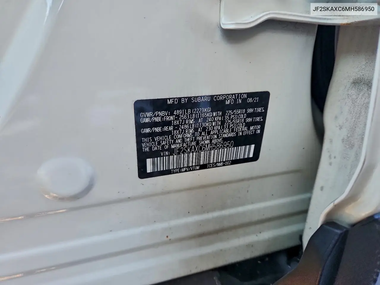 JF2SKAXC6MH586950 2021 Subaru Forester Touring