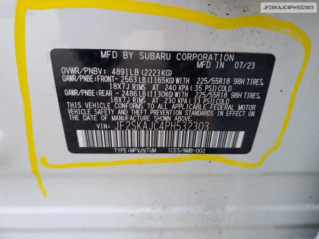 JF2SKAJC4PH532303 2023 Subaru Forester Sport