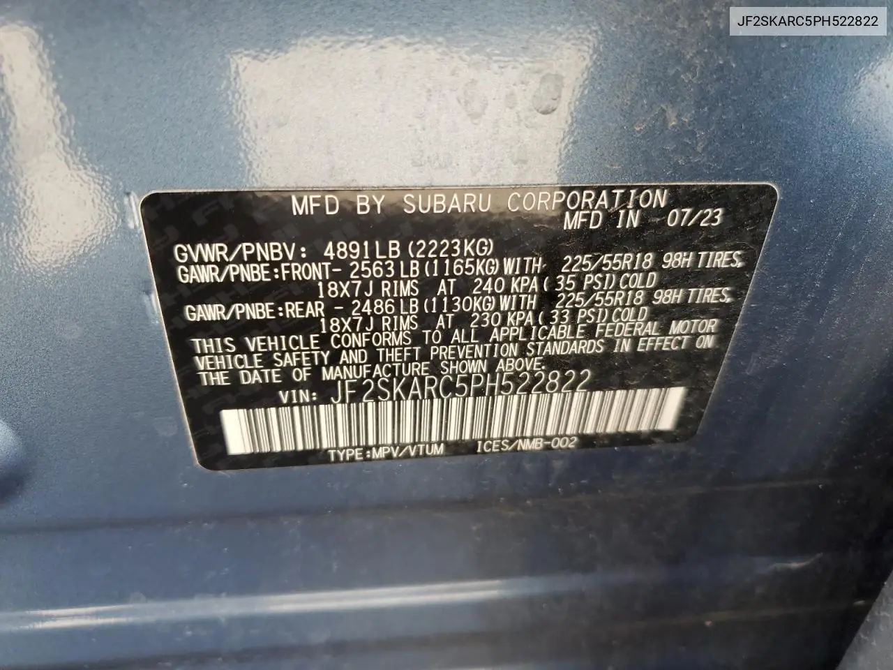 JF2SKARC5PH522822 2023 Subaru Forester Touring