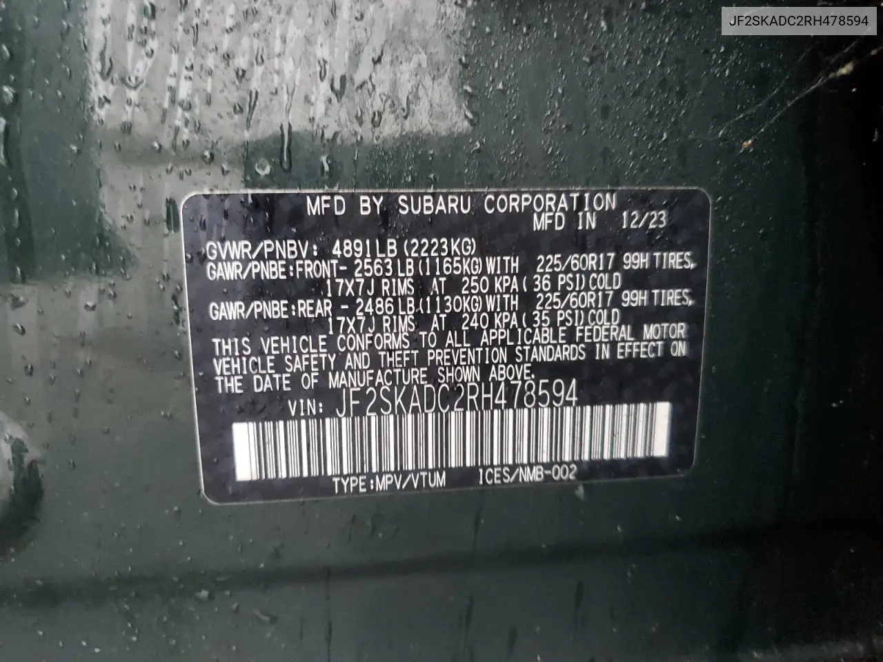 JF2SKADC2RH478594 2024 Subaru Forester Premium