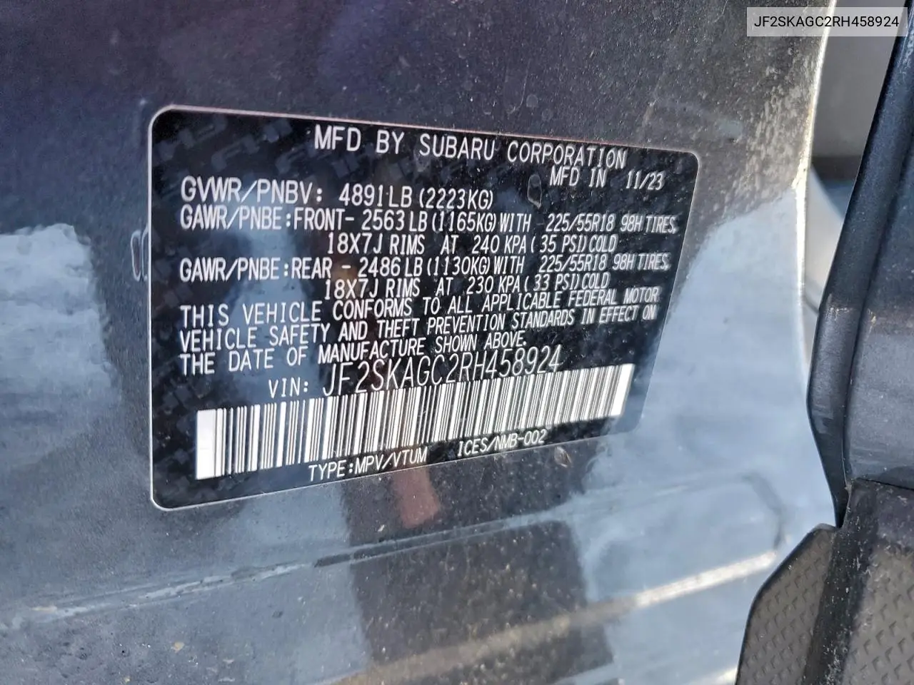 JF2SKAGC2RH458924 2024 Subaru Forester Sport
