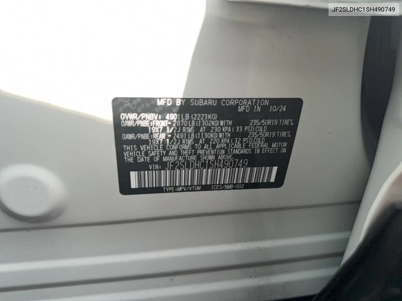 JF2SLDHC1SH490749 2025 Subaru Forester Sport