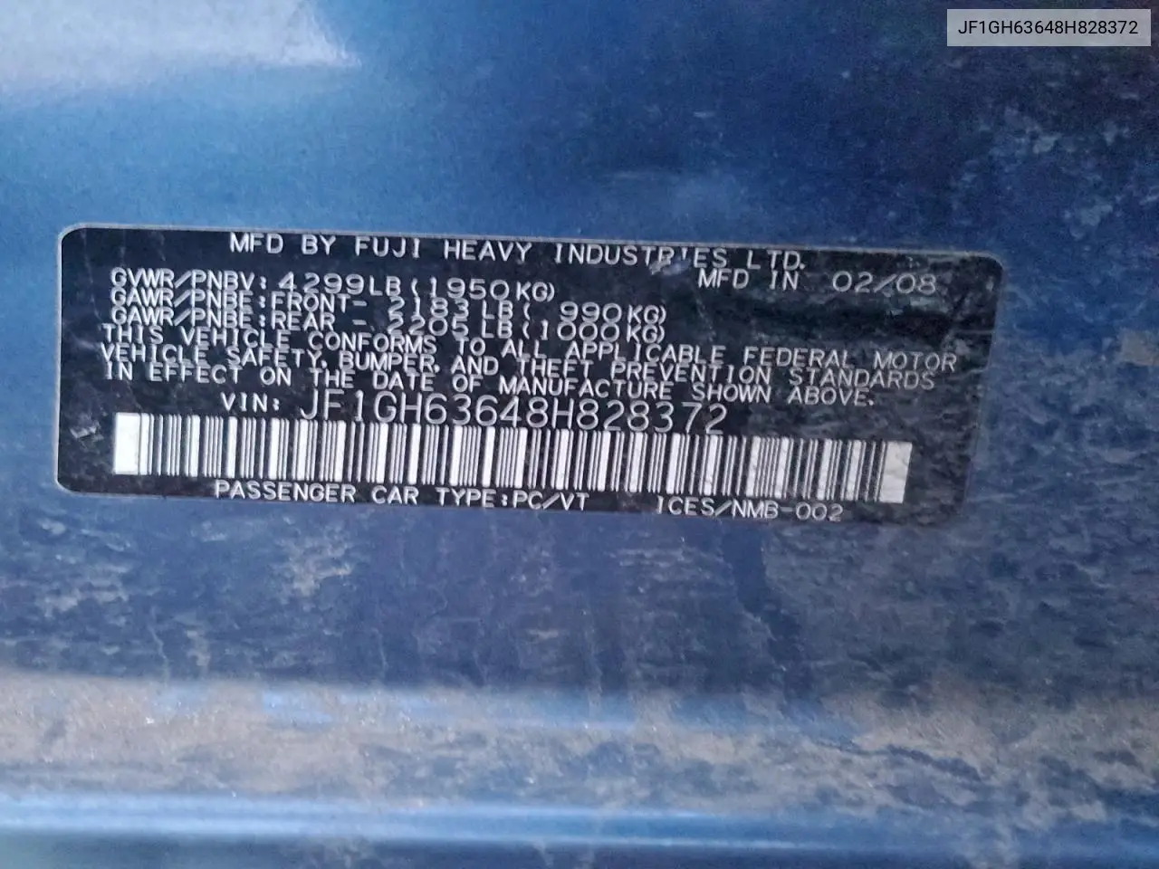 JF1GH63648H828372 2008 Subaru Impreza Outback Sport