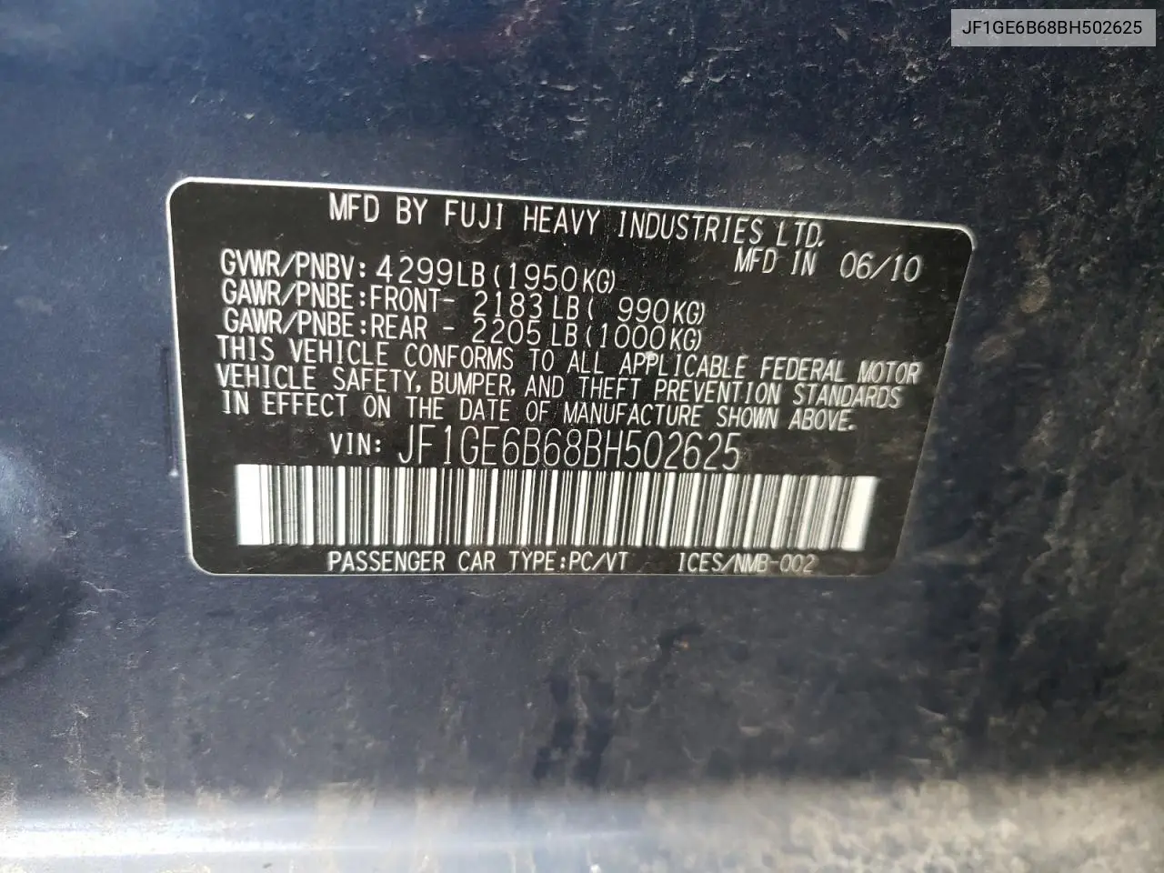 JF1GE6B68BH502625 2011 Subaru Impreza 2.5I Premium