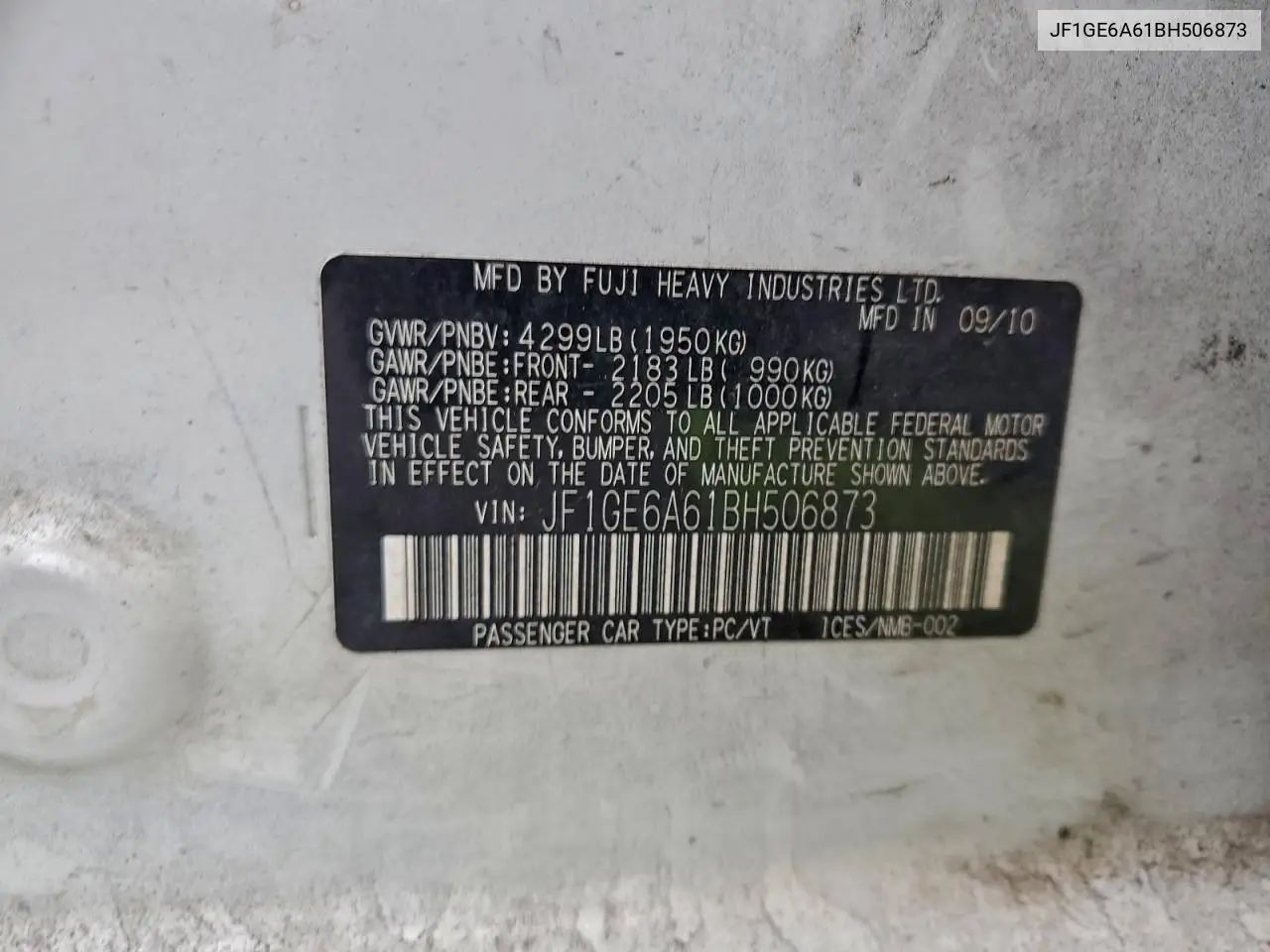 JF1GE6A61BH506873 2011 Subaru Impreza 2.5I