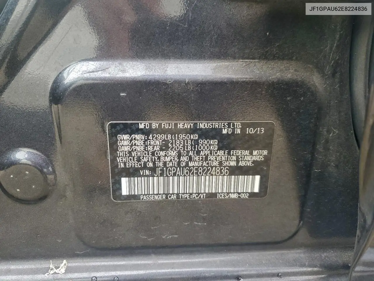 JF1GPAU62E8224836 2014 Subaru Impreza Sport Limited