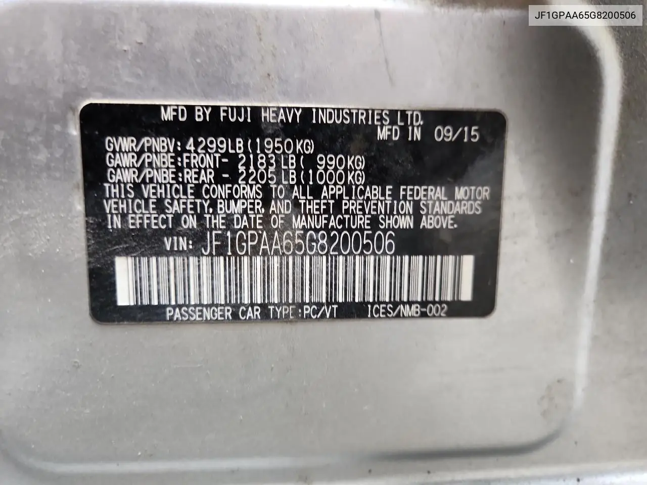 JF1GPAA65G8200506 2016 Subaru Impreza