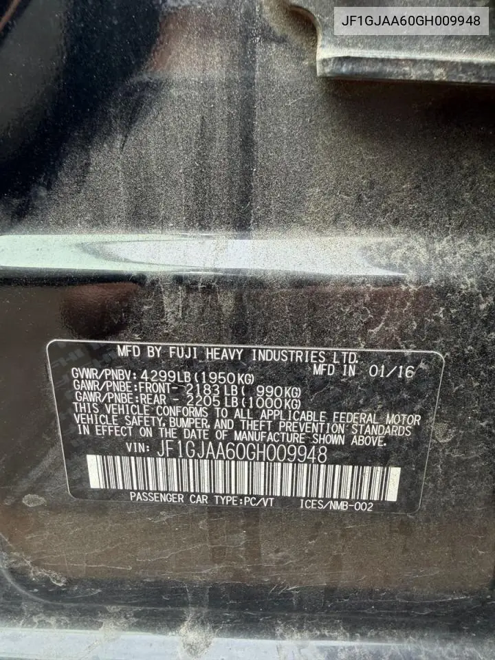 JF1GJAA60GH009948 2016 Subaru Impreza