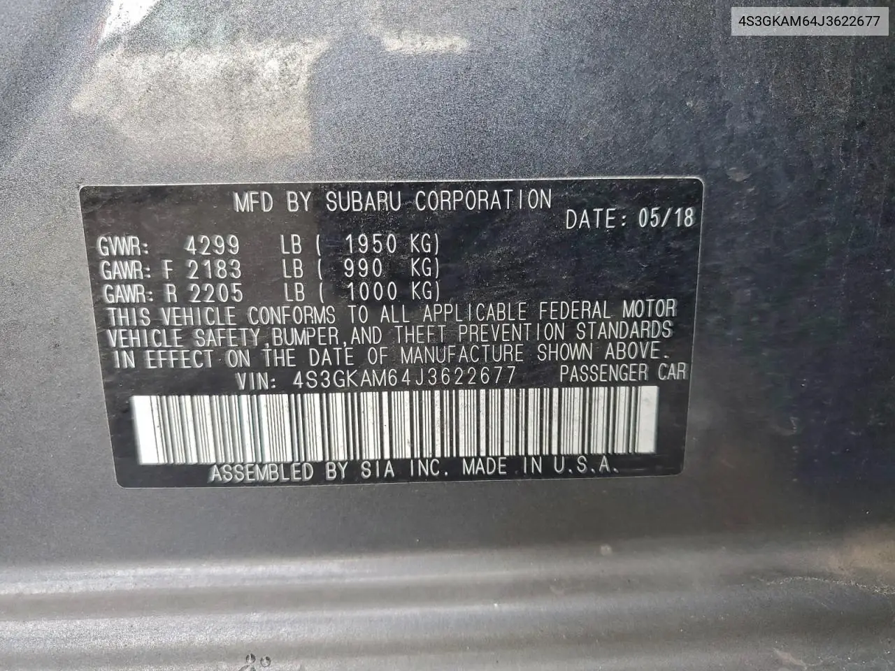 4S3GKAM64J3622677 2018 Subaru Impreza Sport