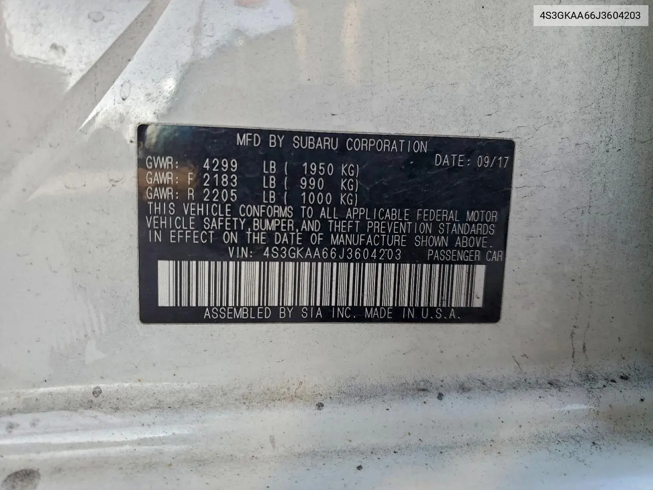 4S3GKAA66J3604203 2018 Subaru Impreza