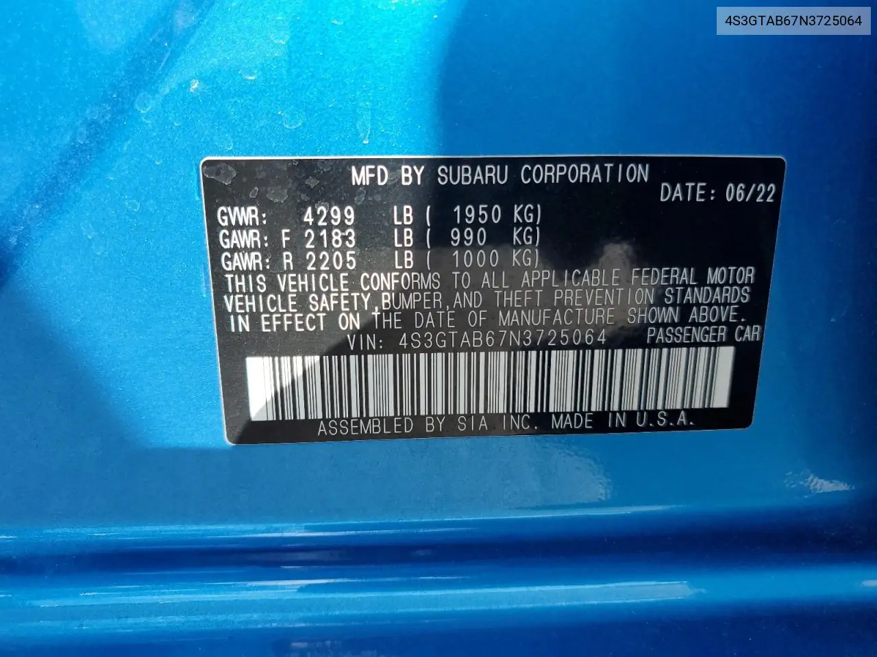 4S3GTAB67N3725064 2022 Suba Impreza