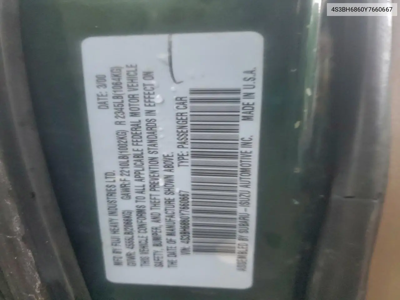 4S3BH6860Y7660667 2000 Subaru Legacy Outback Limited