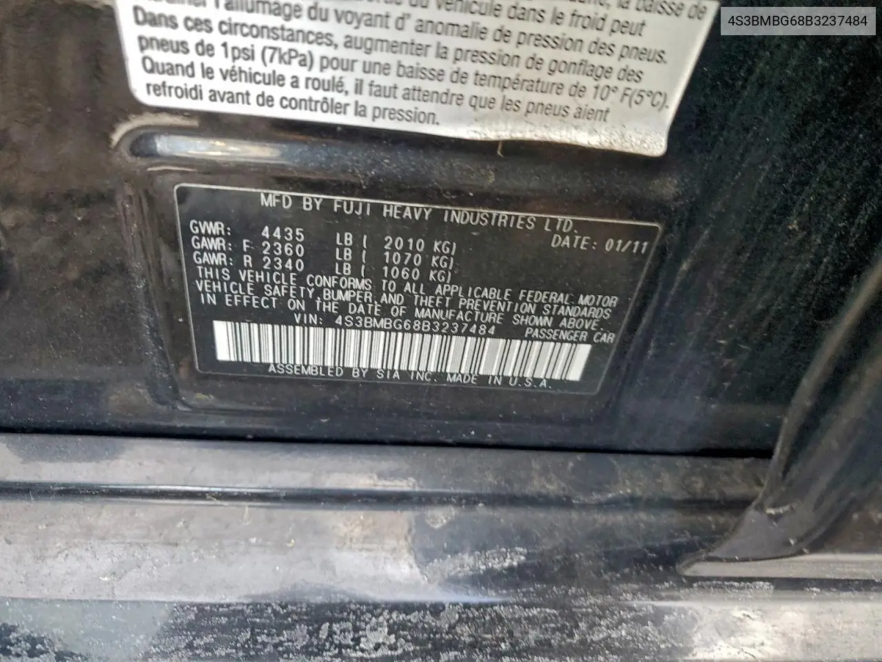 4S3BMBG68B3237484 2011 Subaru Legacy 2.5I Premium
