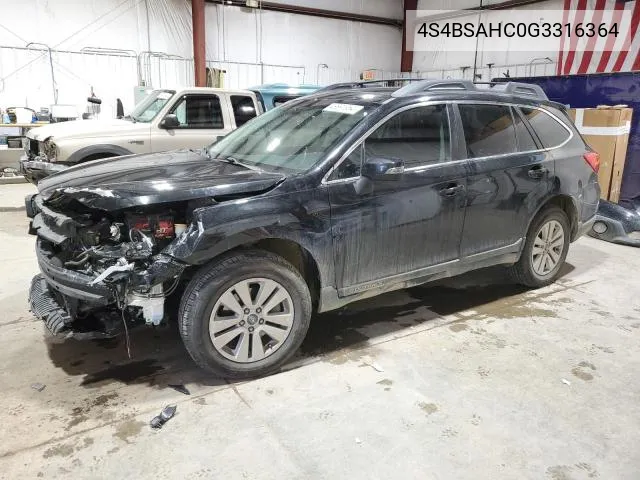 2016 Subaru Outback 2.5I Premium VIN: 4S4BSAHC0G3316364 Lot: 51373384