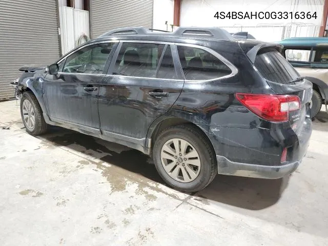 2016 Subaru Outback 2.5I Premium VIN: 4S4BSAHC0G3316364 Lot: 51373384