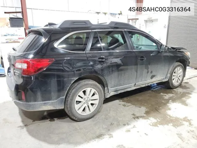 2016 Subaru Outback 2.5I Premium VIN: 4S4BSAHC0G3316364 Lot: 51373384