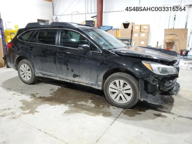 2016 Subaru Outback 2.5I Premium VIN: 4S4BSAHC0G3316364 Lot: 51373384