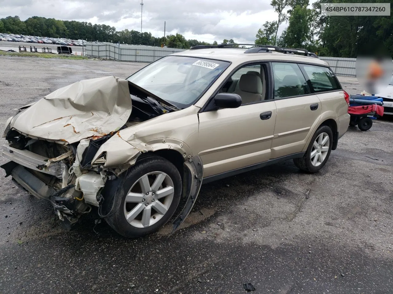 2008 Subaru Outback 2.5I VIN: 4S4BP61C787347260 Lot: 66299564