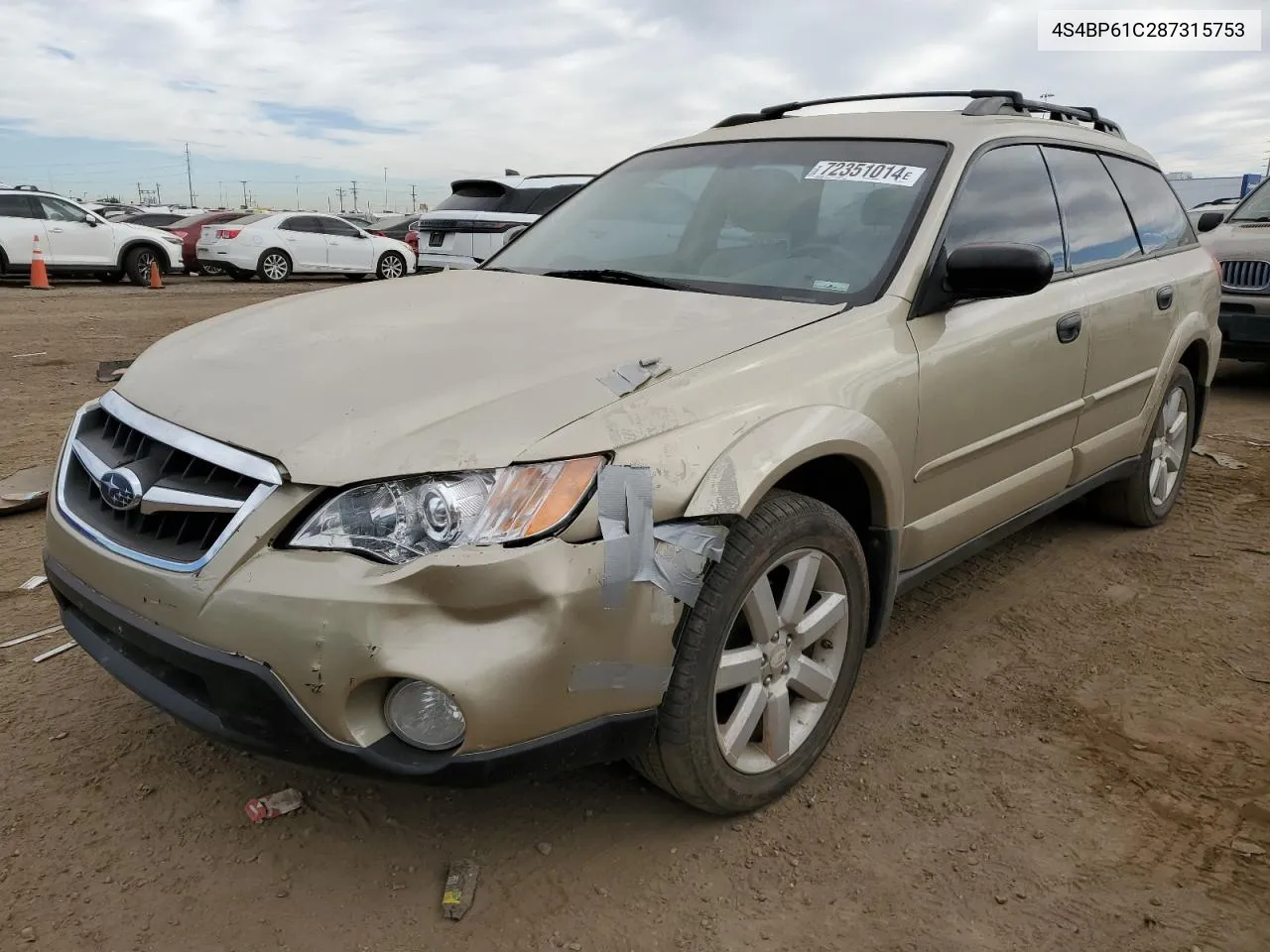 2008 Subaru Outback 2.5I VIN: 4S4BP61C287315753 Lot: 72351014