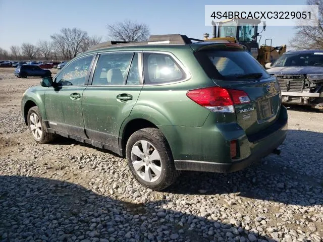 4S4BRCACXC3229051 2012 Subaru Outback 2.5I