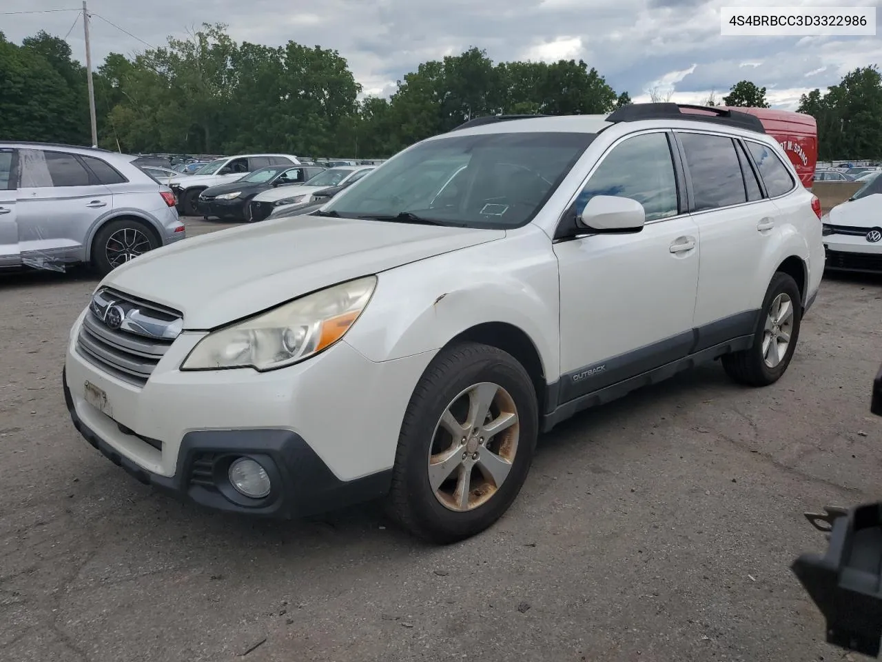 2013 Subaru Outback 2.5I Premium VIN: 4S4BRBCC3D3322986 Lot: 66439304