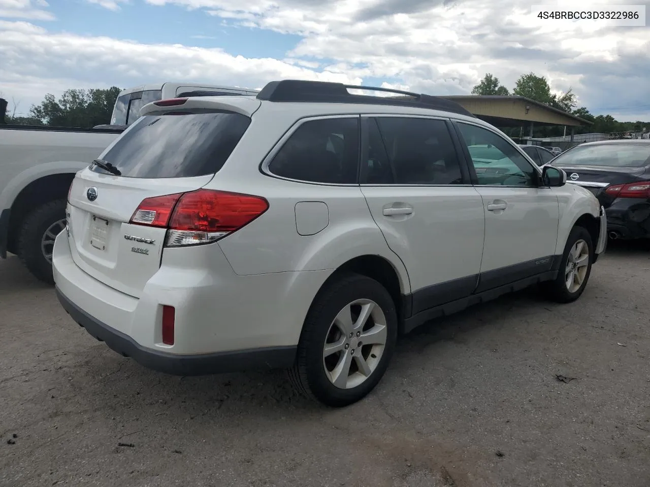 2013 Subaru Outback 2.5I Premium VIN: 4S4BRBCC3D3322986 Lot: 66439304