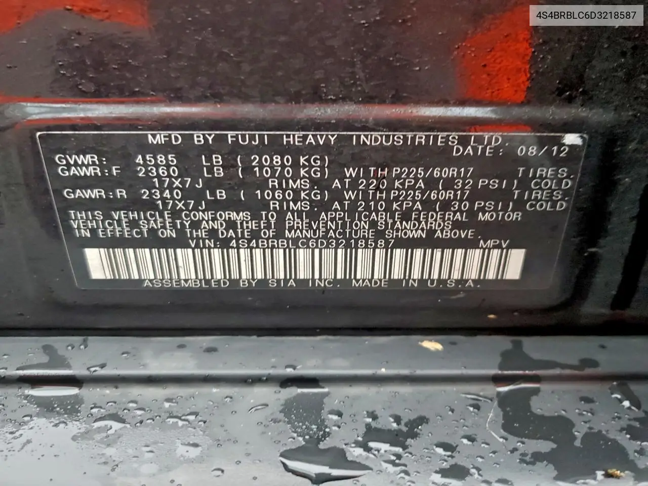 4S4BRBLC6D3218587 2013 Subaru Outback 2.5I Limited