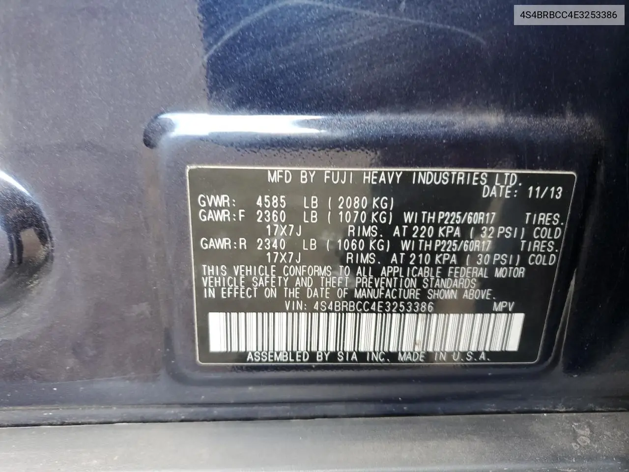 4S4BRBCC4E3253386 2014 Subaru Outback 2.5I Premium