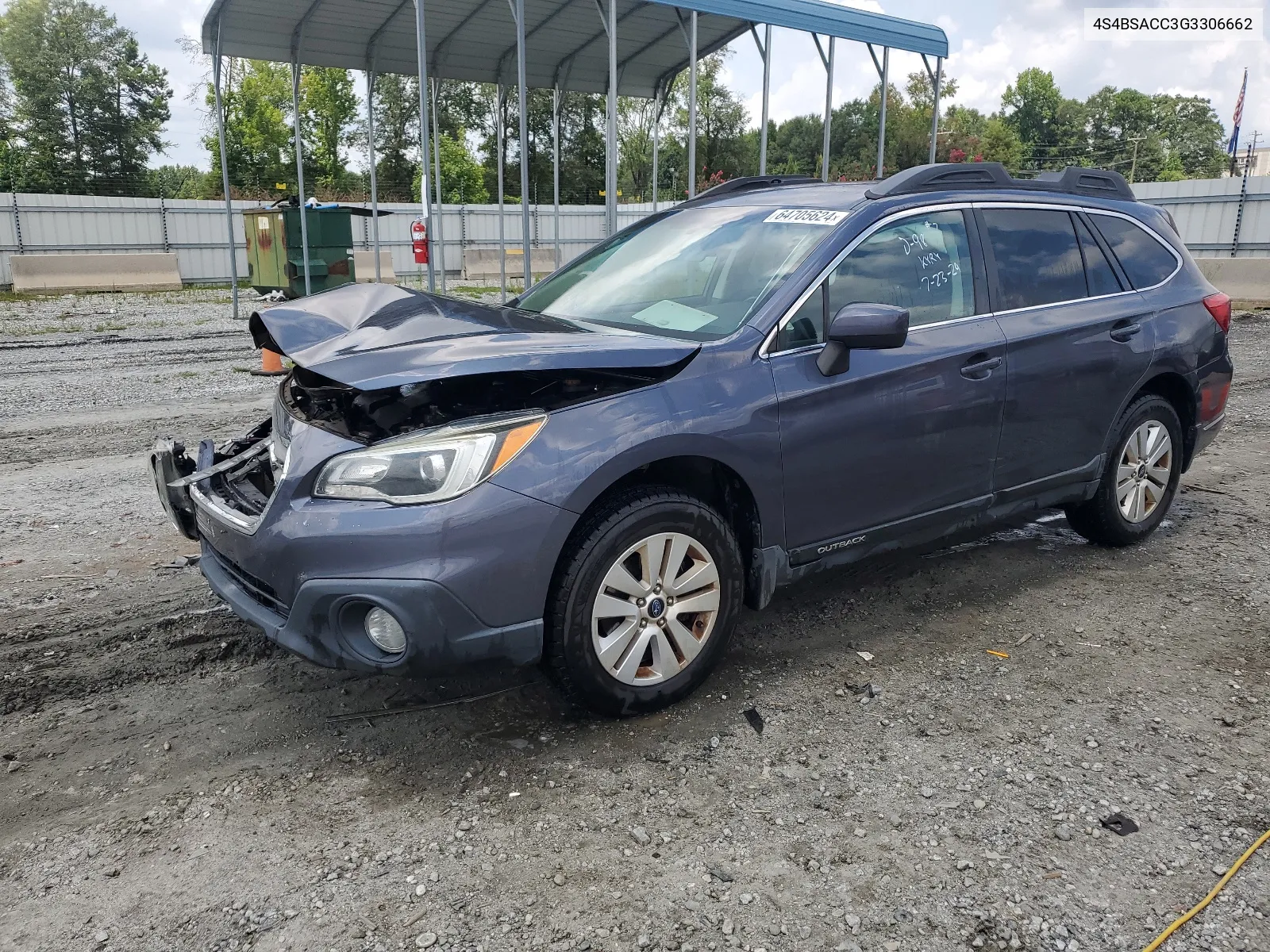 2016 Subaru Outback 2.5I Premium VIN: 4S4BSACC3G3306662 Lot: 64705624