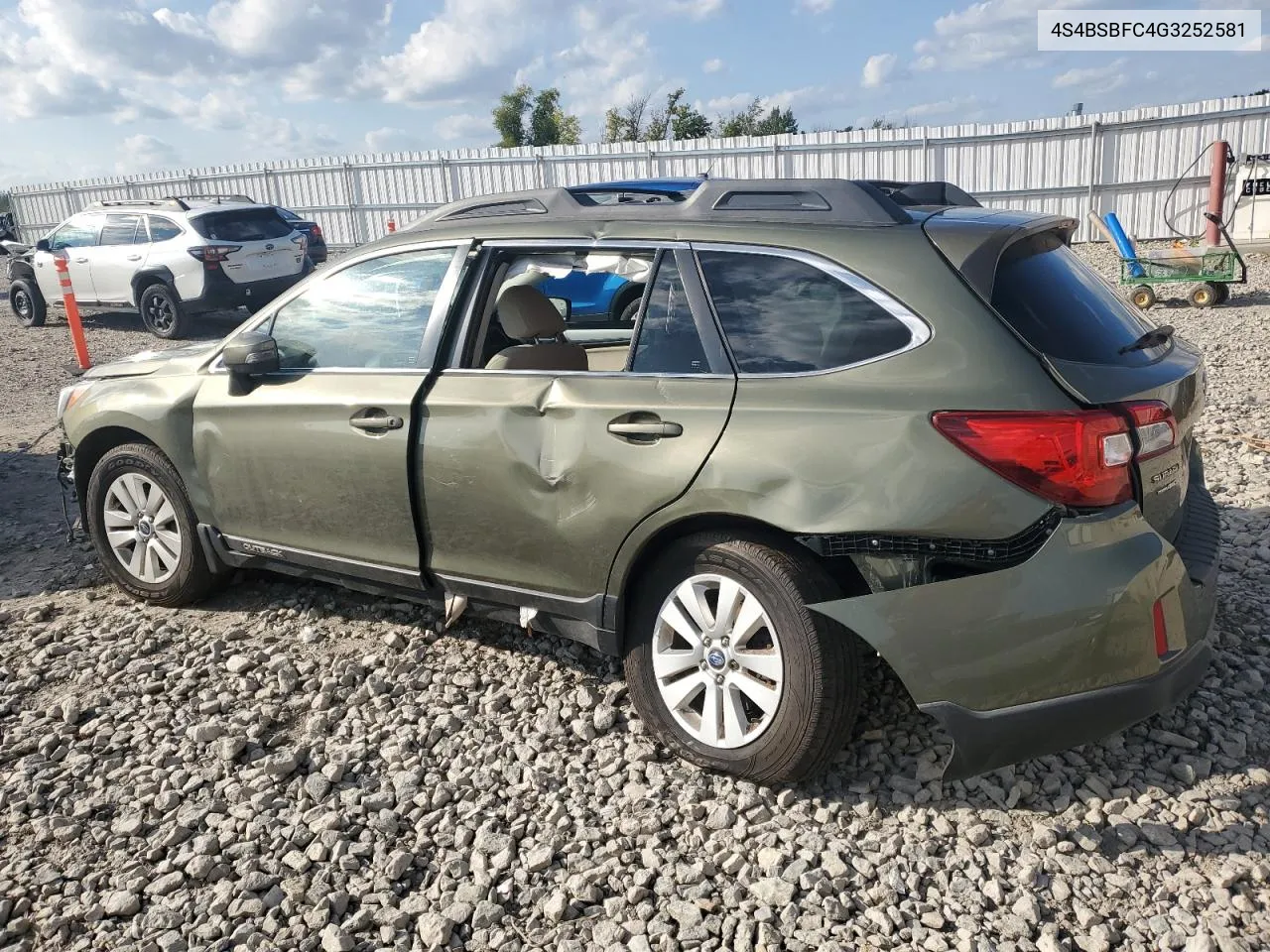 2016 Subaru Outback 2.5I Premium VIN: 4S4BSBFC4G3252581 Lot: 68621084