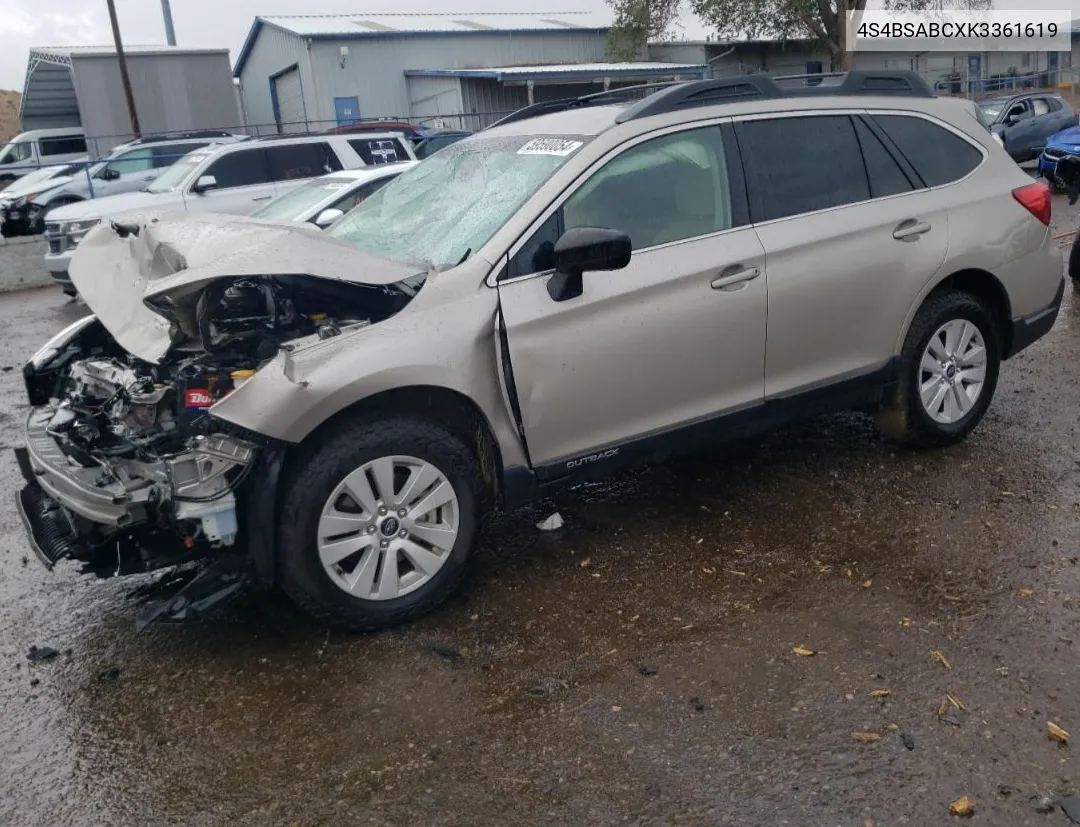 2019 Subaru Outback 2.5I VIN: 4S4BSABCXK3361619 Lot: 59590054