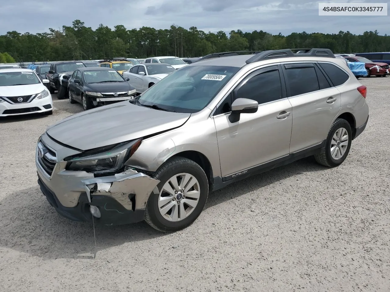 2019 Subaru Outback 2.5I Premium VIN: 4S4BSAFC0K3345777 Lot: 70009504