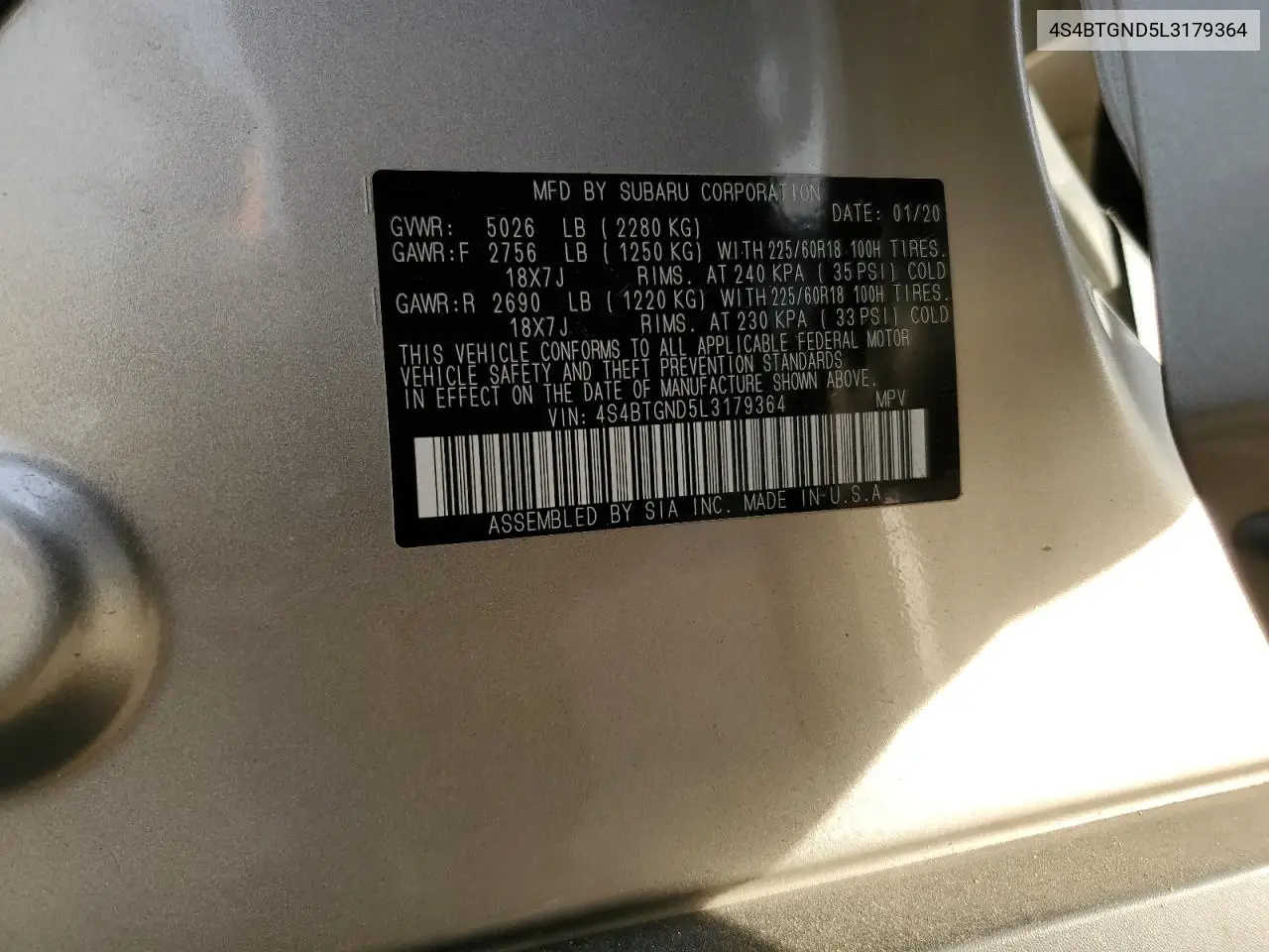 4S4BTGND5L3179364 2020 Subaru Outback Limited Xt