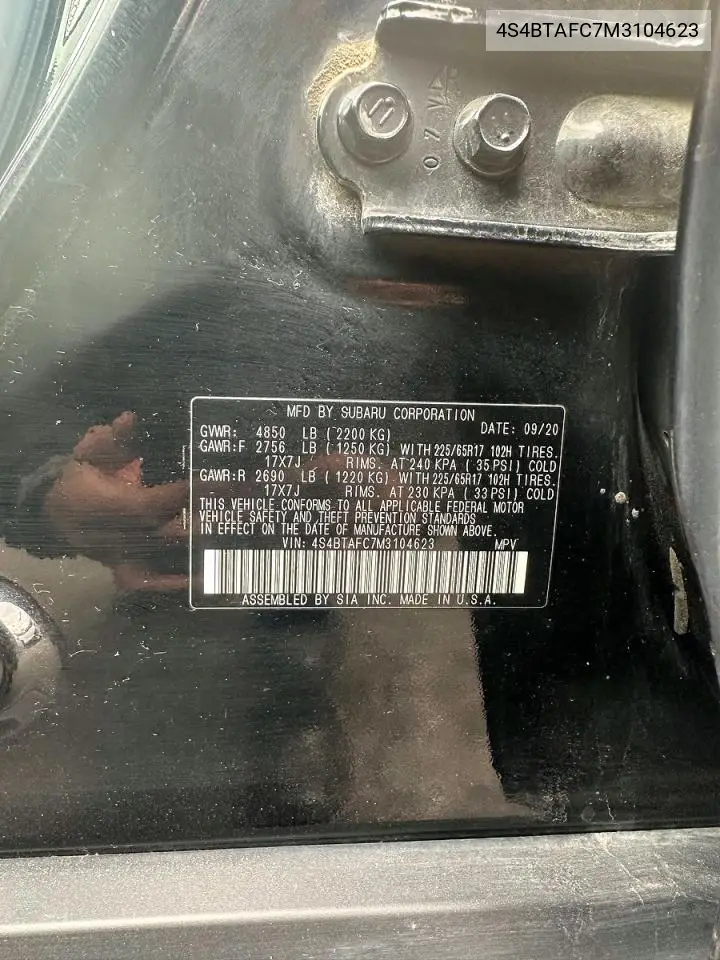4S4BTAFC7M3104623 2021 Subaru Outback Premium