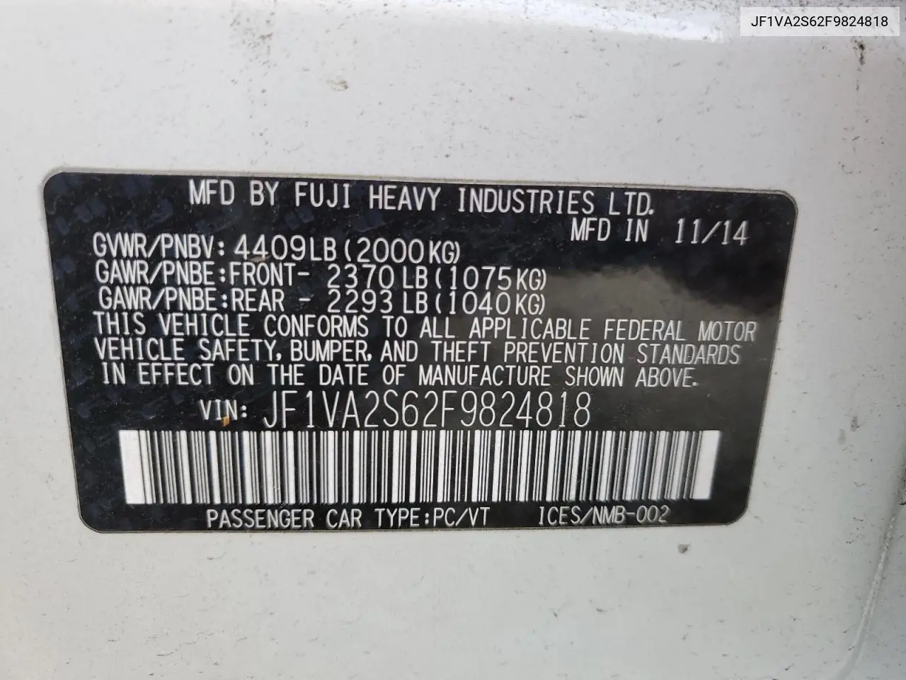 JF1VA2S62F9824818 2015 Subaru Wrx Sti Limited