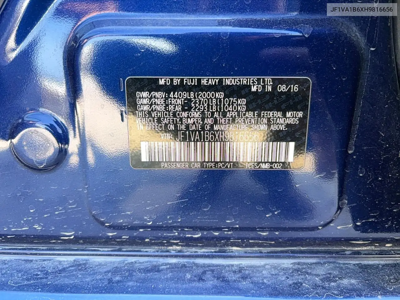 JF1VA1B6XH9816656 2017 Subaru Wrx