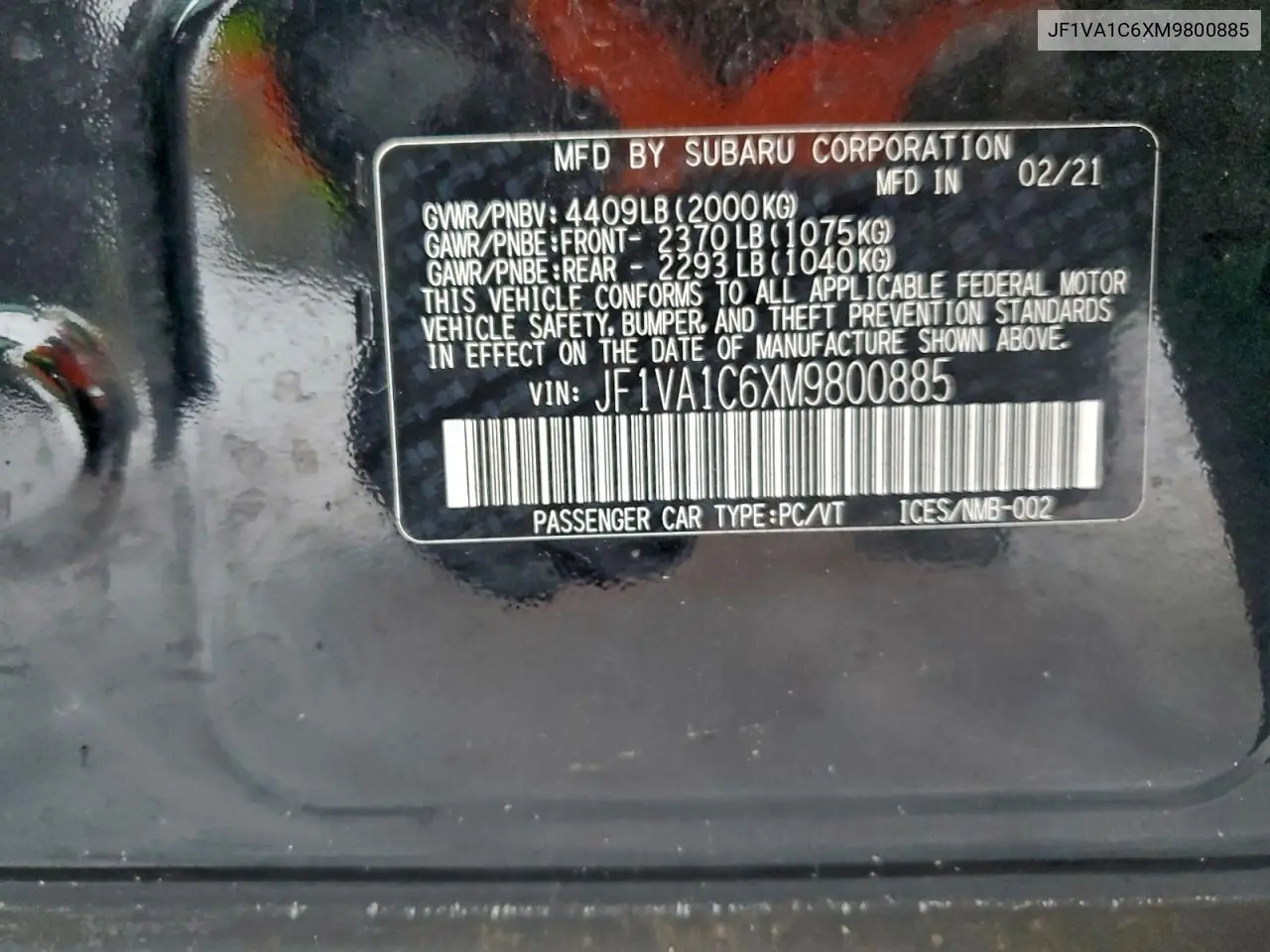 JF1VA1C6XM9800885 2021 Subaru Wrx Premium