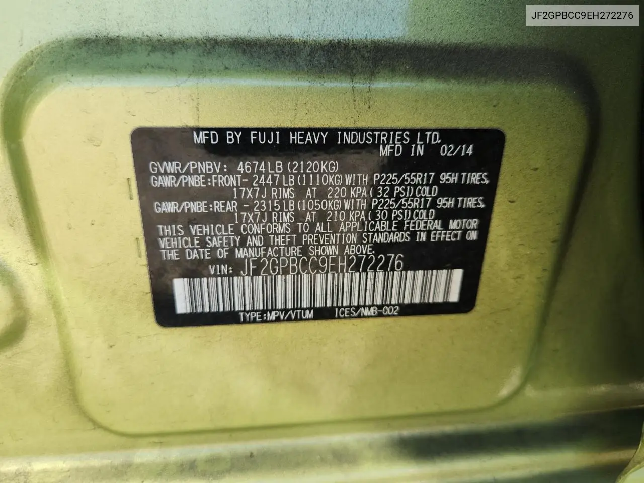 JF2GPBCC9EH272276 2014 Subaru Xv Crosstrek 2.0I Hybrid