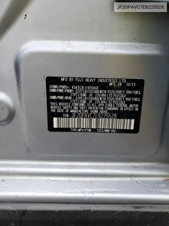 JF2GPAVC7E8225528 2014 Subaru Xv Crosstrek 2.0 Premium