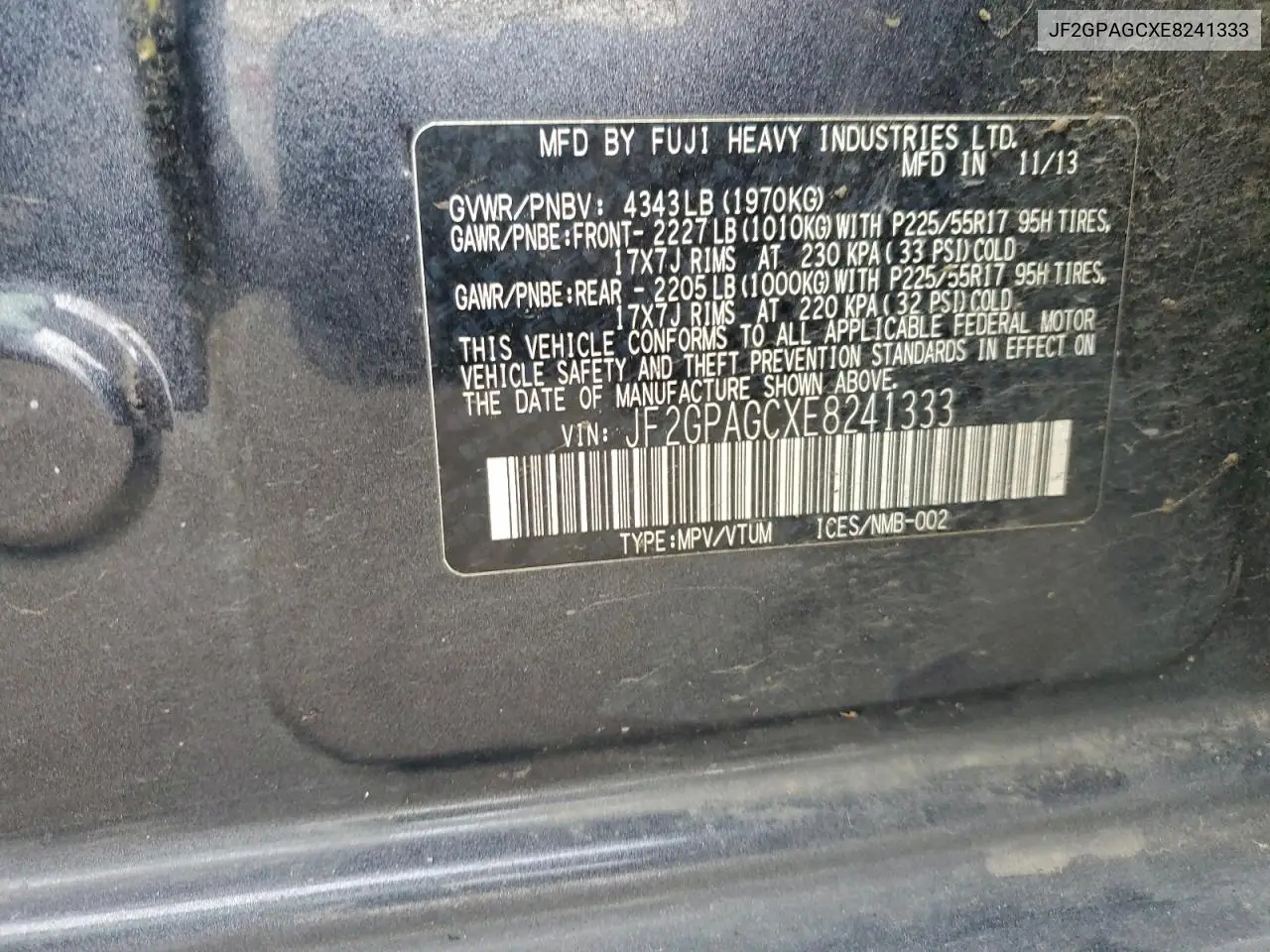 JF2GPAGCXE8241333 2014 Subaru Xv Crosstrek 2.0 Limited