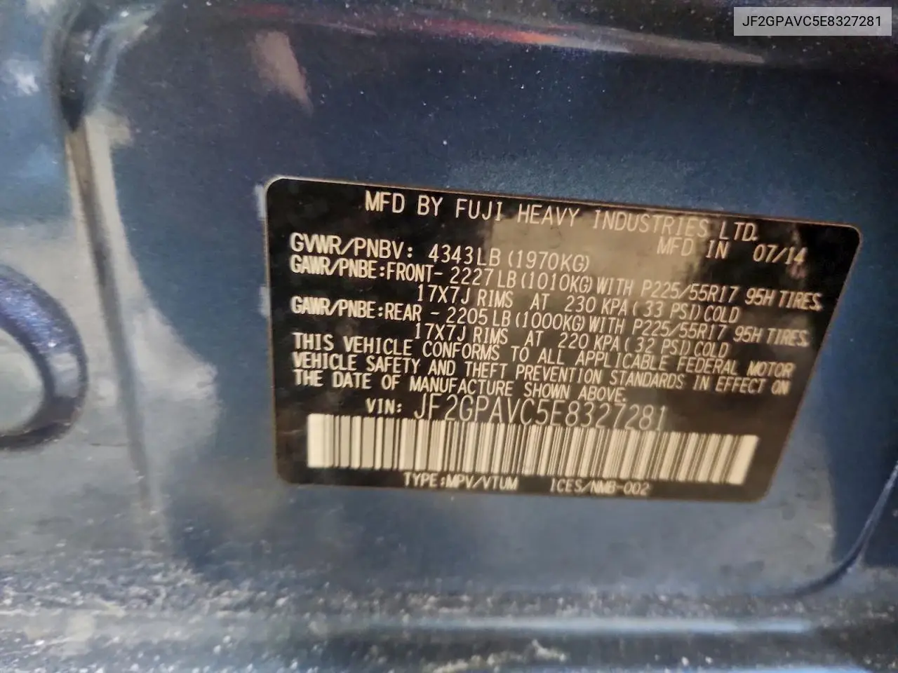 JF2GPAVC5E8327281 2014 Subaru Xv Crosstrek 2.0 Premium