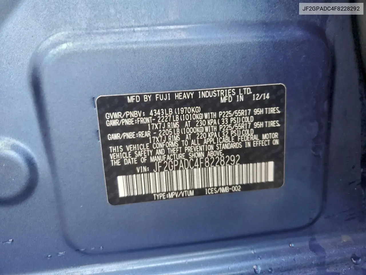 JF2GPADC4F8228292 2015 Subaru Xv Crosstrek 2.0 Premium