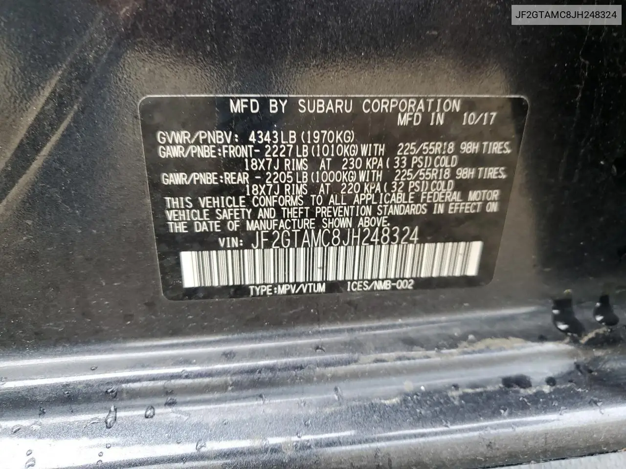 JF2GTAMC8JH248324 2018 Subaru Crosstrek Limited