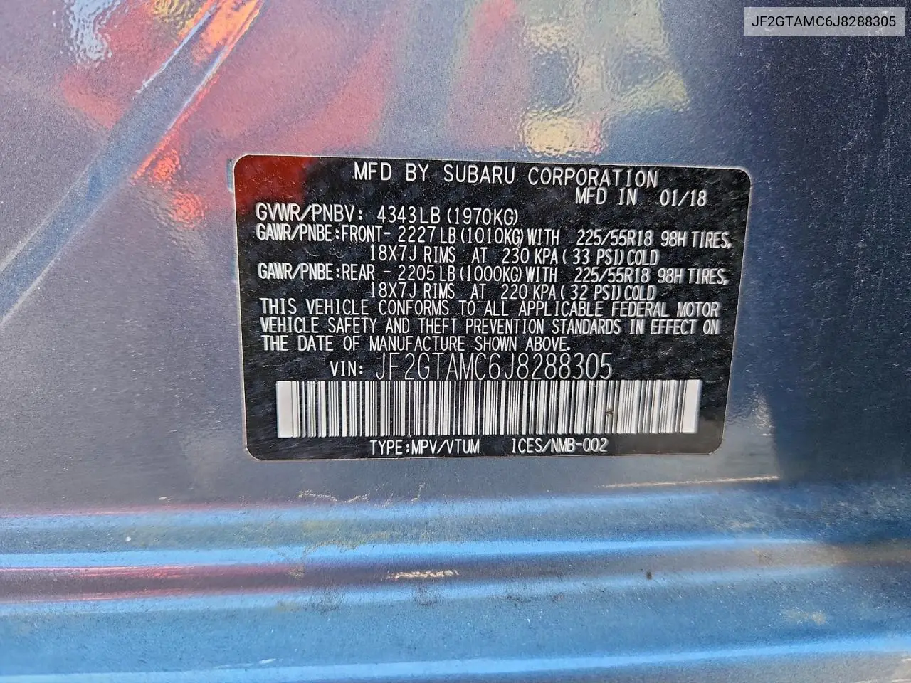 JF2GTAMC6J8288305 2018 Subaru Crosstrek Limited