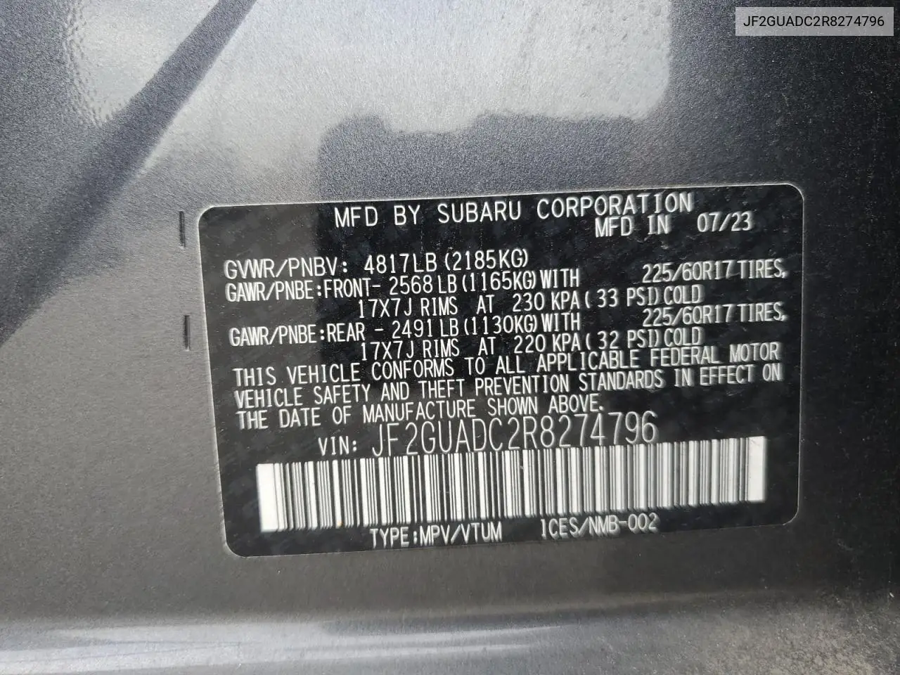 JF2GUADC2R8274796 2024 Subaru Crosstrek Premium